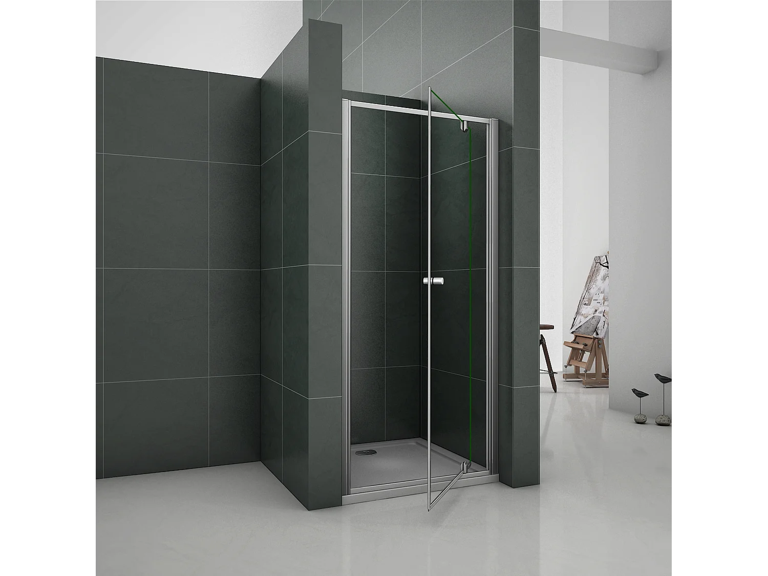 Douchedeur-draaideur-Schuifdeur 90x185cm,5 mm Helder Veiligheidsglas,Mat Grijs