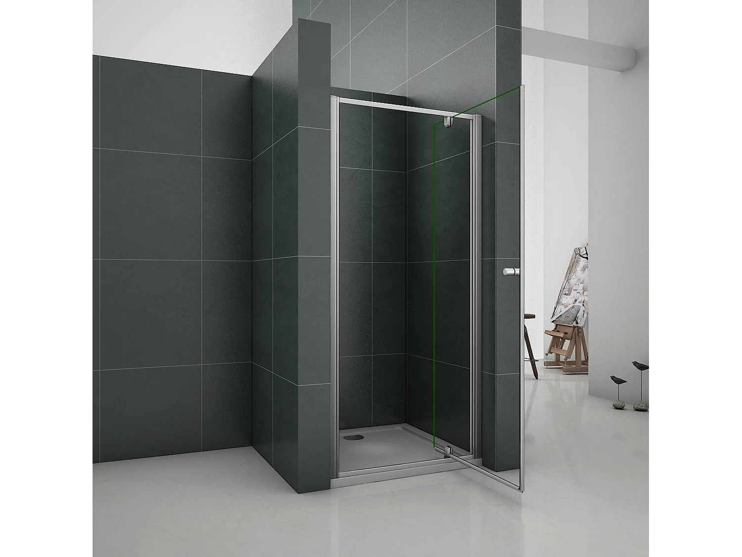 Douchedeur-draaideur-Schuifdeur 90x185cm,5 mm Helder Veiligheidsglas,Mat Grijs