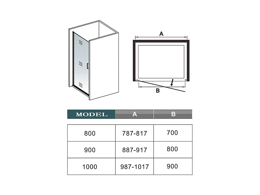 100x200cm Douche Draaideur,8mm NANO Coating Helder Veiligheidsglas,Mat Zwart Profiel