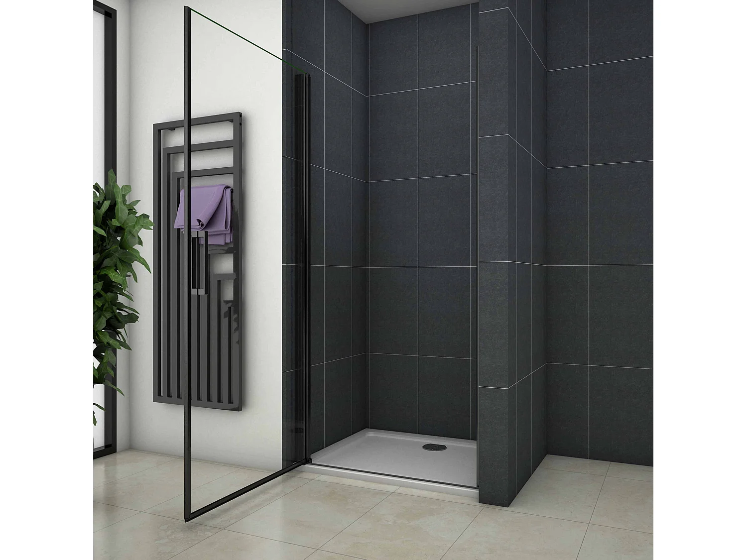 100x200cm Douche Draaideur,8mm NANO Coating Helder Veiligheidsglas,Mat Zwart Profiel