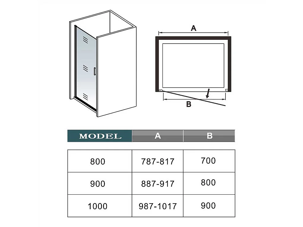 100x200cm Douche Draaideur,8mm NANO Coating Helder Veiligheidsglas,Mat Zwart Profiel
