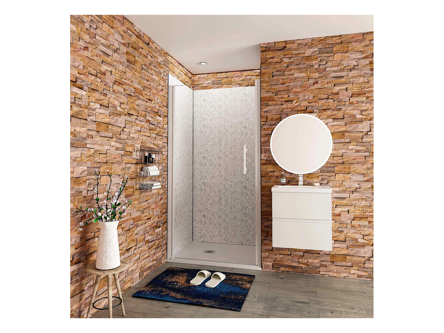 B:80xH:185cm Douchedeur draaideur, 5mm EasyClean veiligheidsglas,matte wit elektroforetische aluminium frame
