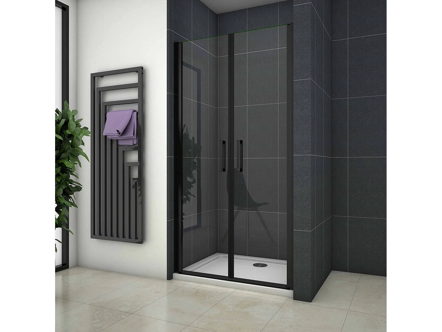 80x200cm Nis Douchecabine-Douchedeur draaideur - 8mm NANO EasyClean veiligheidsglas,Matzwarte Profielen