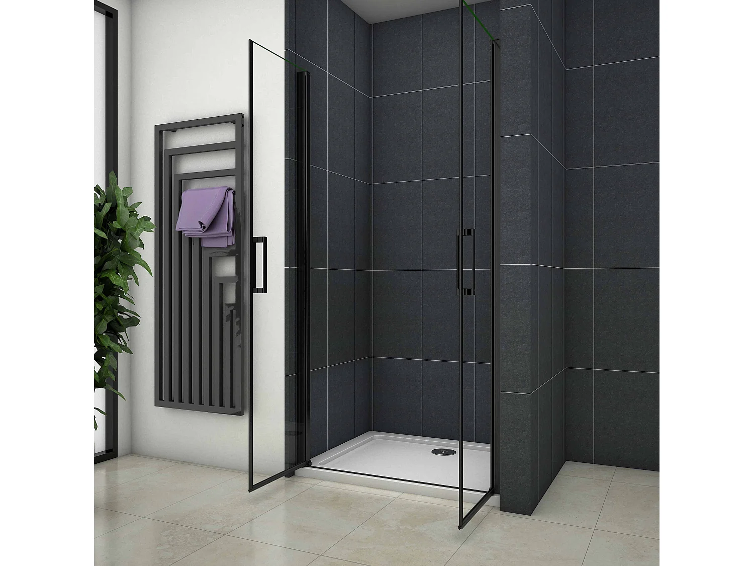 80x200cm Nis Douchecabine-Douchedeur draaideur - 8mm NANO EasyClean veiligheidsglas,Matzwarte Profielen