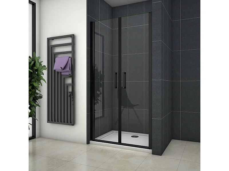 80x200cm Nis Douchecabine-Douchedeur draaideur - 8mm NANO EasyClean veiligheidsglas,Matzwarte Profielen