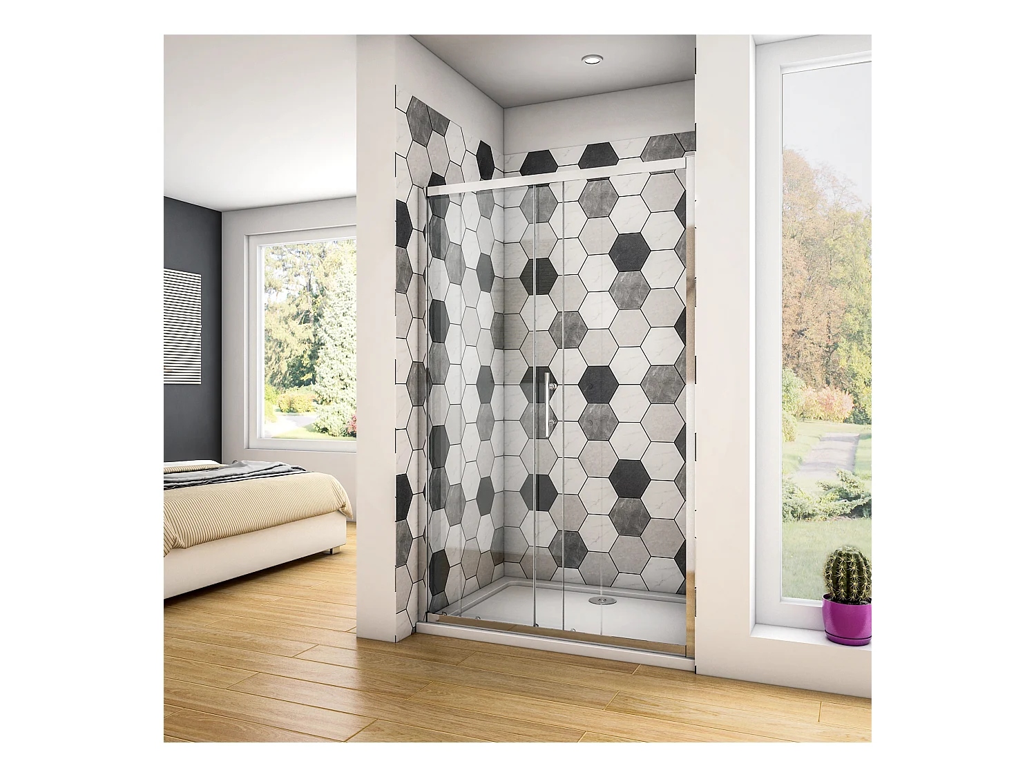 Douchedeur Schuifdeur 140x190cm, 5mm helder veiligheidsglas, glanzend chroom profiel