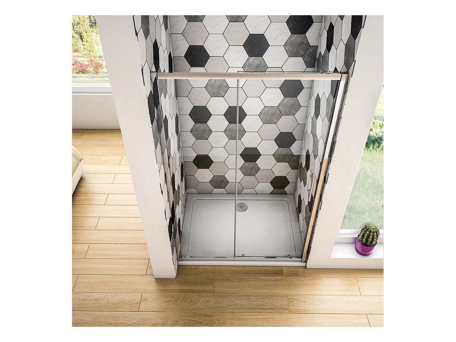 Douchedeur Schuifdeur 140x190cm, 5mm helder veiligheidsglas, glanzend chroom profiel