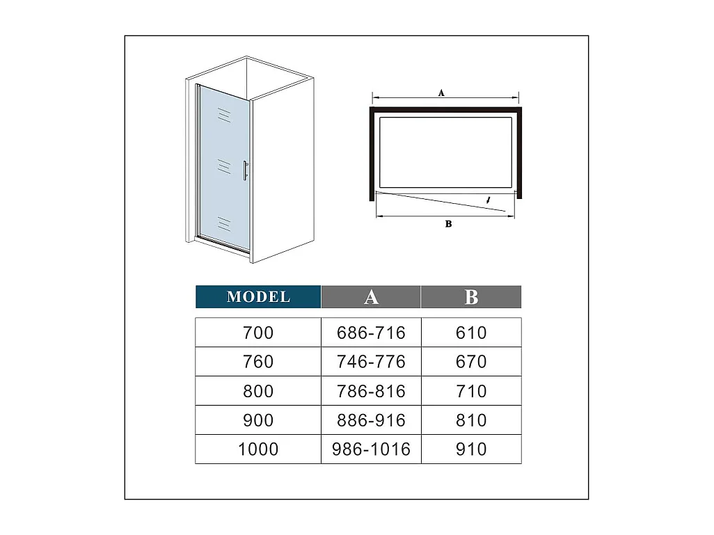 90x195cm Draaideur douchedeur, 6mm NANO veiligheidsglas , profiel van glanzend chroom.