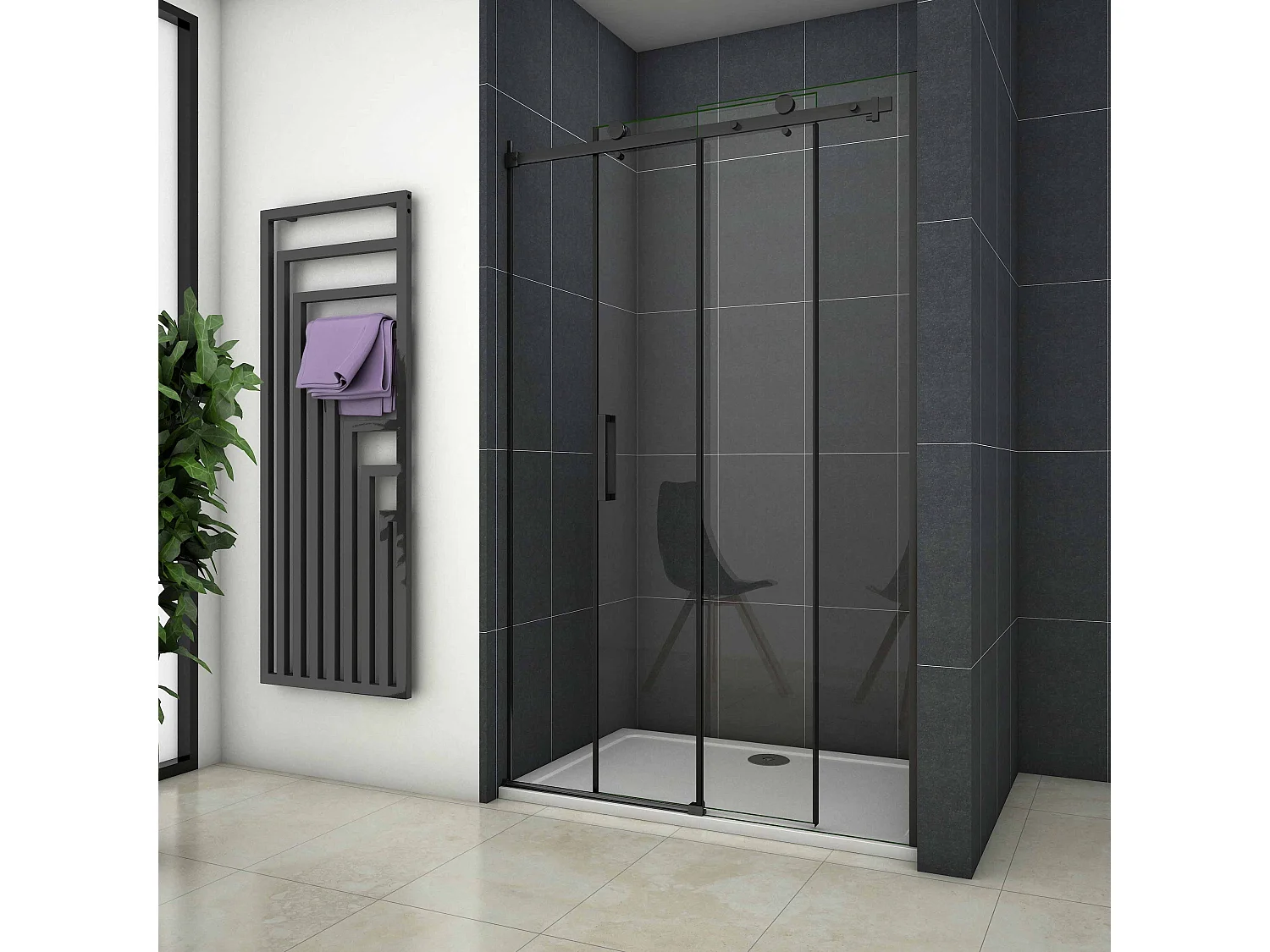 Douchedeur Schuifdeur Mat Zwart ,120x200cm hoog,8mm NANO Coating helder veiligheidsglas