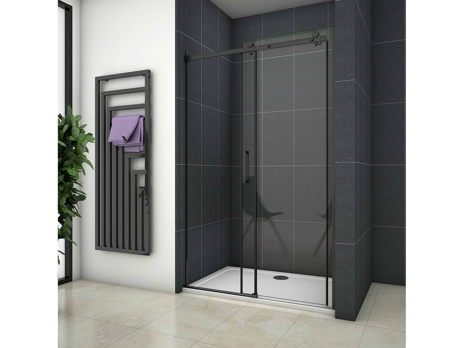 Douchedeur Schuifdeur Mat Zwart ,120x200cm hoog,8mm NANO Coating helder veiligheidsglas