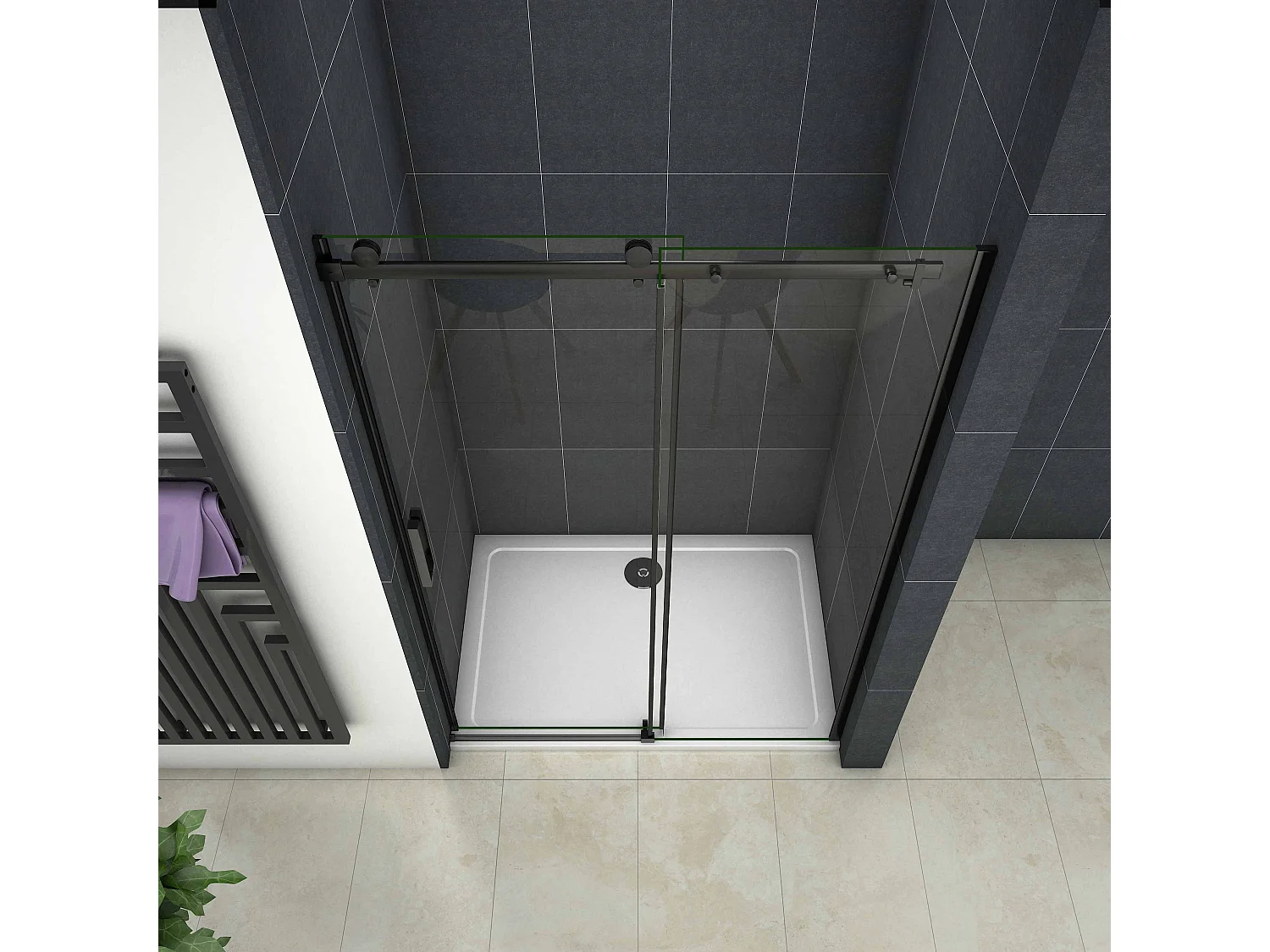 Douchedeur Schuifdeur Mat Zwart ,120x200cm hoog,8mm NANO Coating helder veiligheidsglas