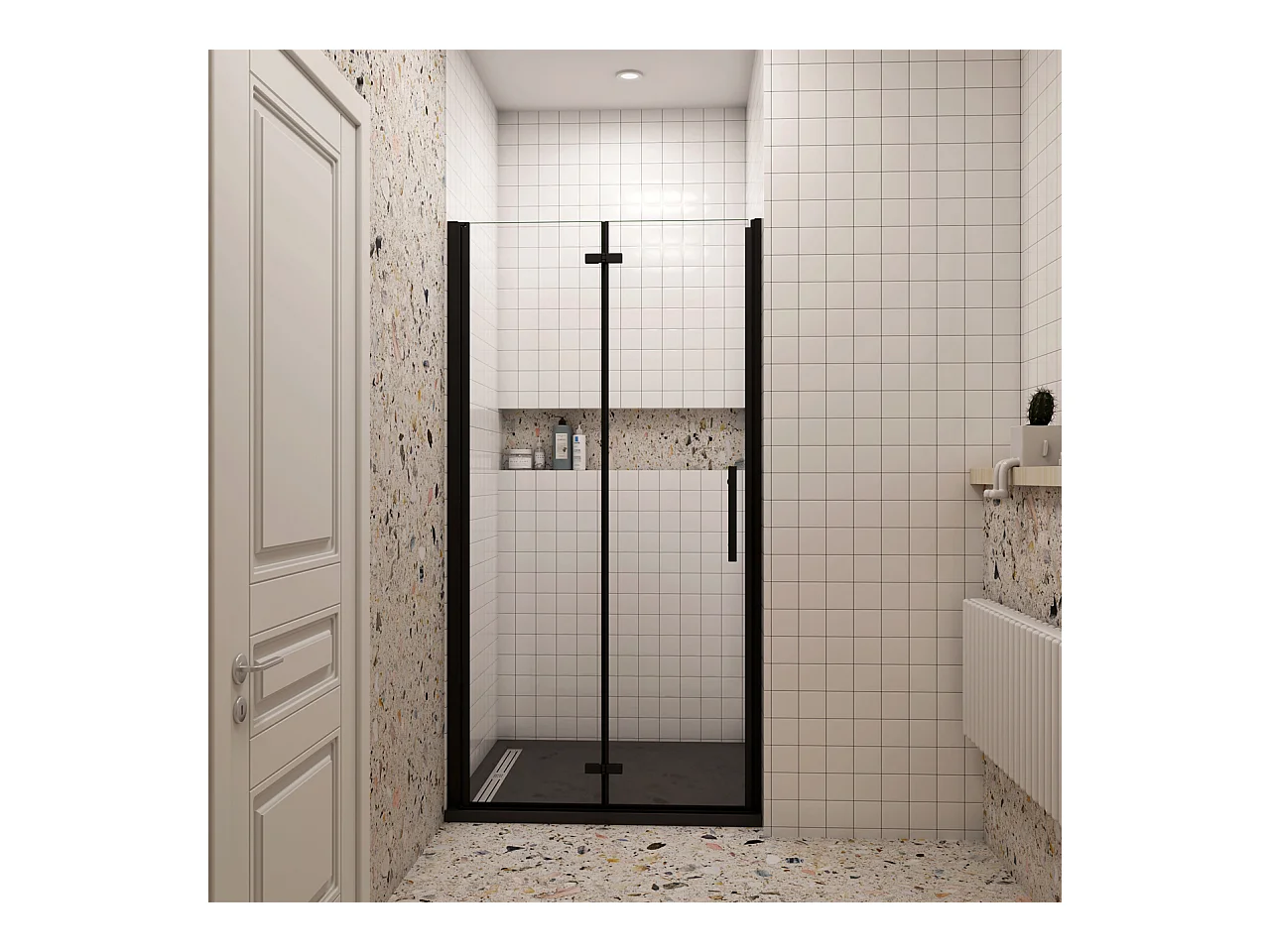 80x195cm Douchedeur vouwdeur,niche douchedeur,6mm Helder Veiligheidsglas Easyclean,Mat Zwart Profiel