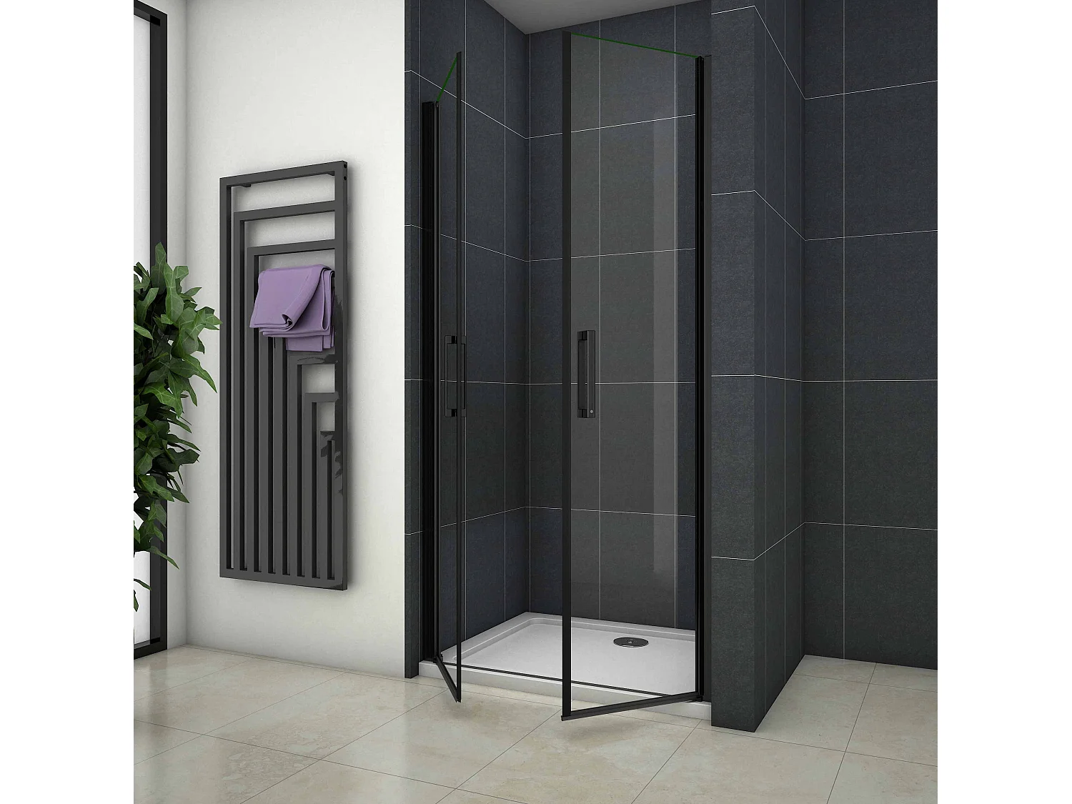 90x200cm Nis Douchecabine-Douchedeur draaideur - 8mm NANO EasyClean veiligheidsglas,Matzwarte Profielen