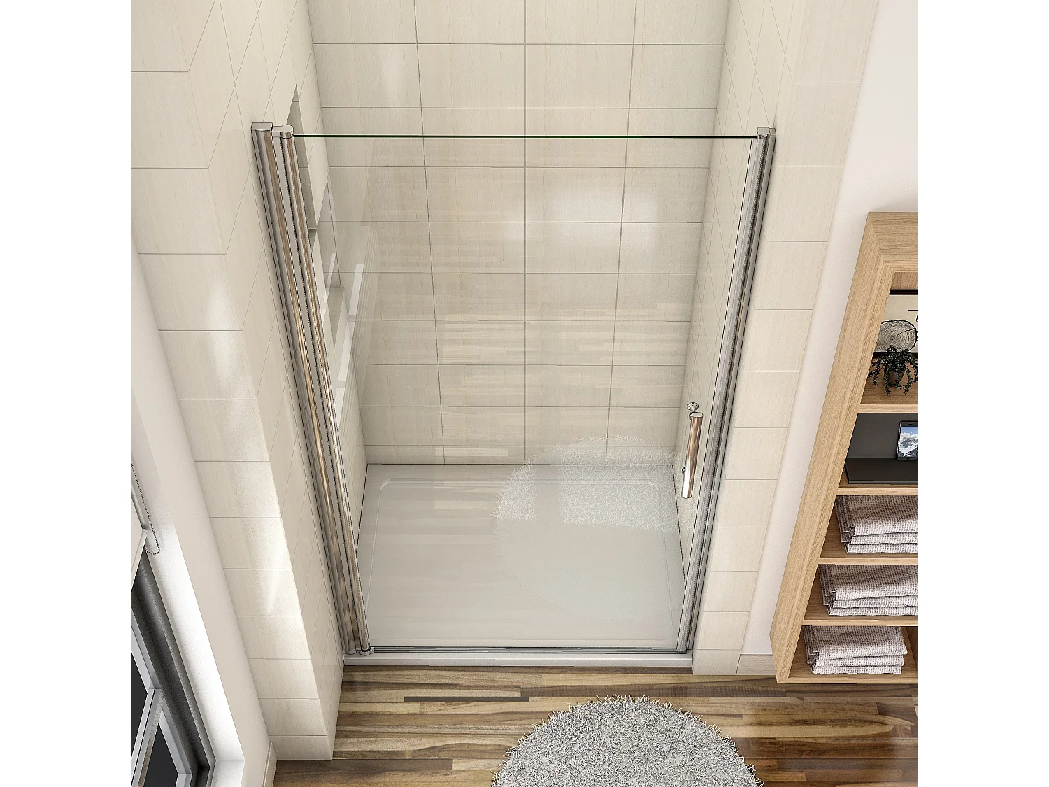 100x180cm Douchedeur draaibare 6mm NANO EasyClean veiligheidsglas, profiel van glanzend chroom.