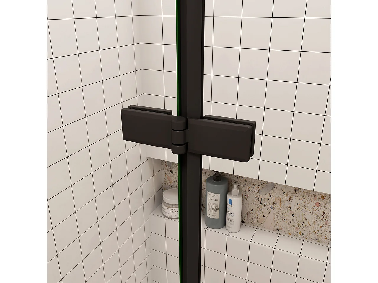 110x195cm Douchedeur vouwdeur,niche douchedeur,6mm Helder Veiligheidsglas Easyclean,Mat Zwart Profiel