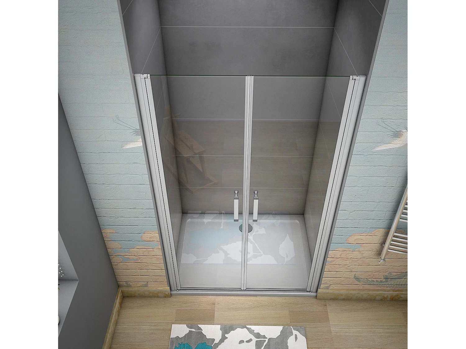 75x185cm Douche Pendeldeur, 5 mm Helder Veiligheidsglas, Mat Grijs