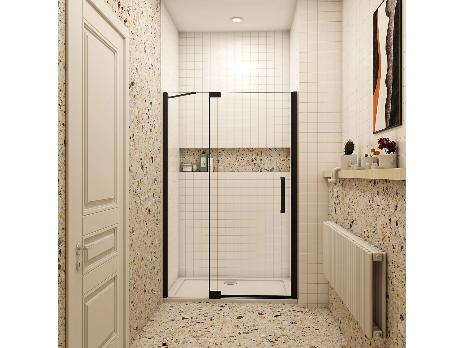 100x195cm Douchedeur,90° draaideur,8mm NANO veiligheidsglas,mat zwart