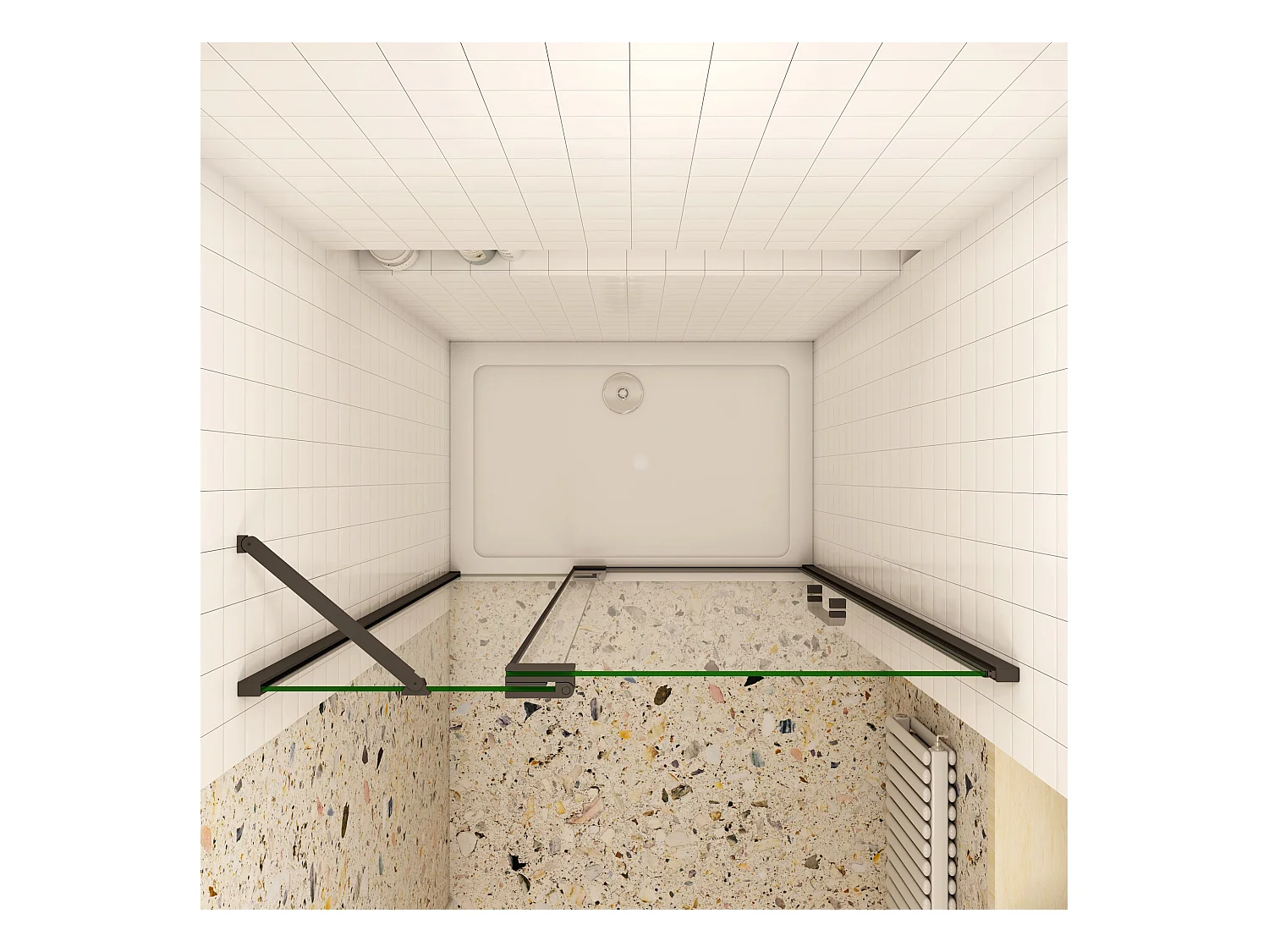 100x195cm Douchedeur,90° draaideur,8mm NANO veiligheidsglas,mat zwart