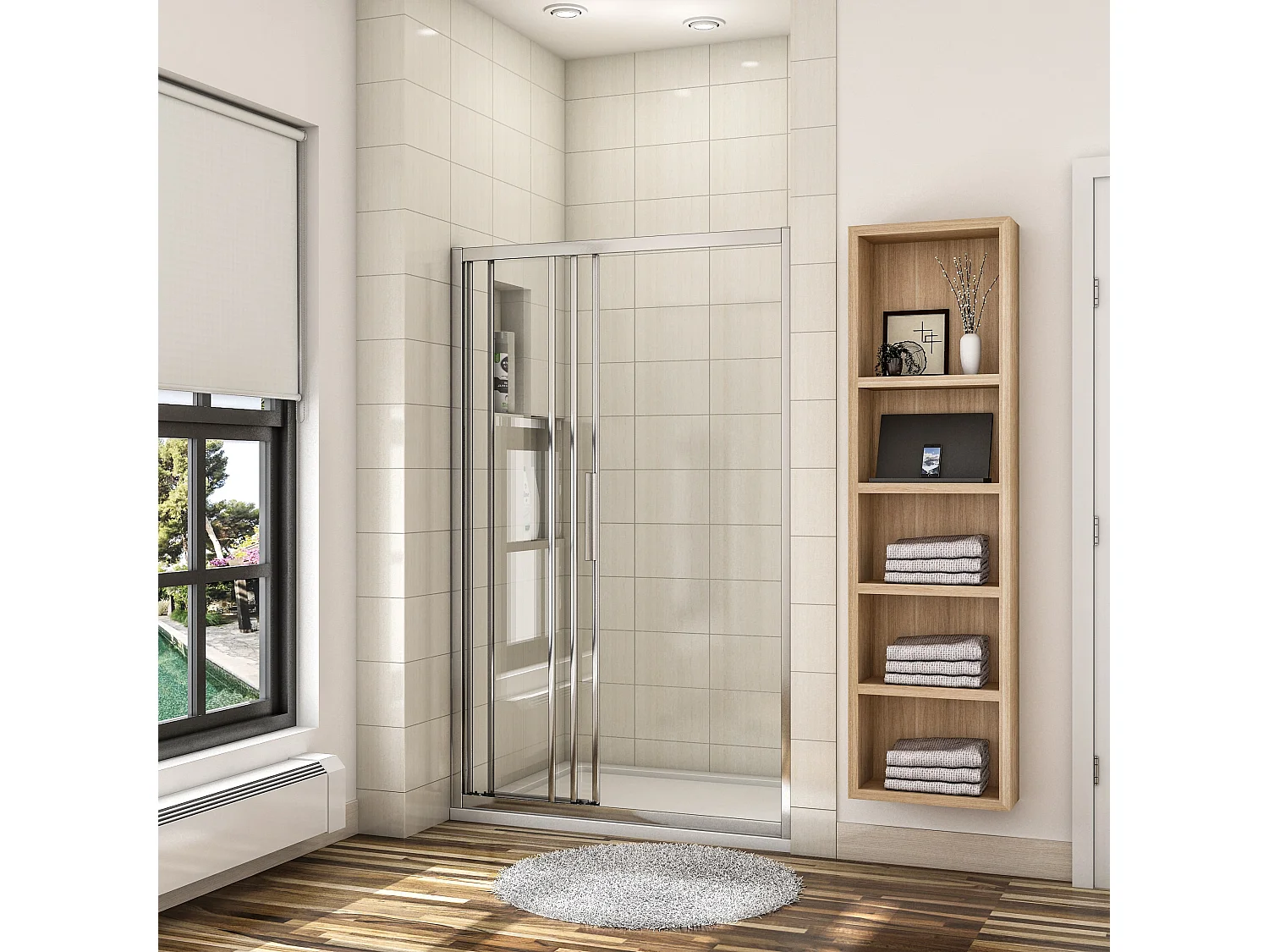 120x195cm Douchedeur schuifdeur 6 mm NANO EasyClean veiligheidsglas, profiel van glanzend chroom.