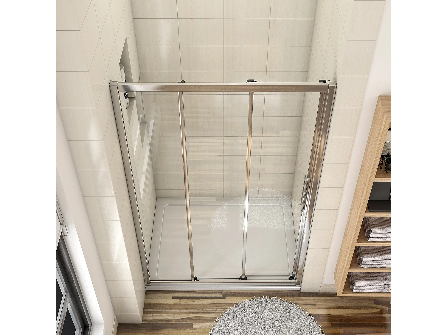 120x195cm Douchedeur schuifdeur 6 mm NANO EasyClean veiligheidsglas, profiel van glanzend chroom.