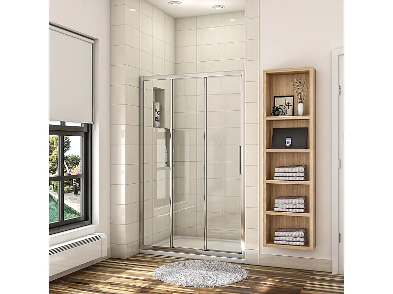 120x195cm Douchedeur schuifdeur 6 mm NANO EasyClean veiligheidsglas, profiel van glanzend chroom.