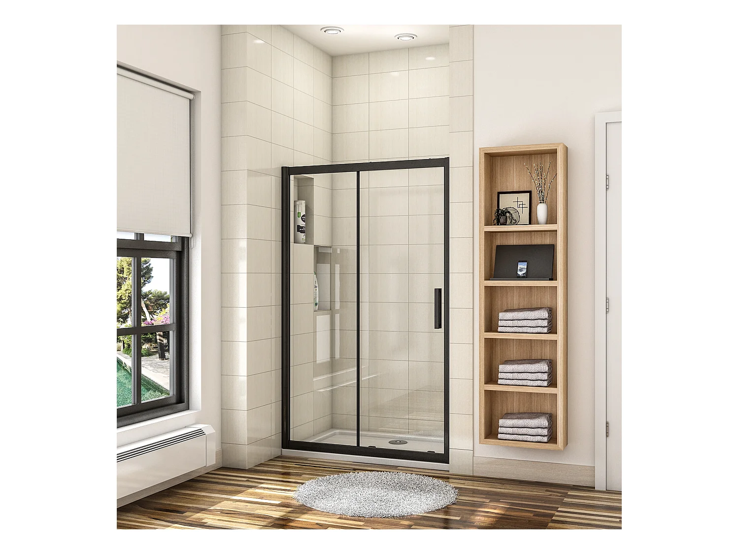 160x195 cm douchescherm,schuifdeur,douchedeur,8 mm NANO GLAS zwart,Met bufferstrook