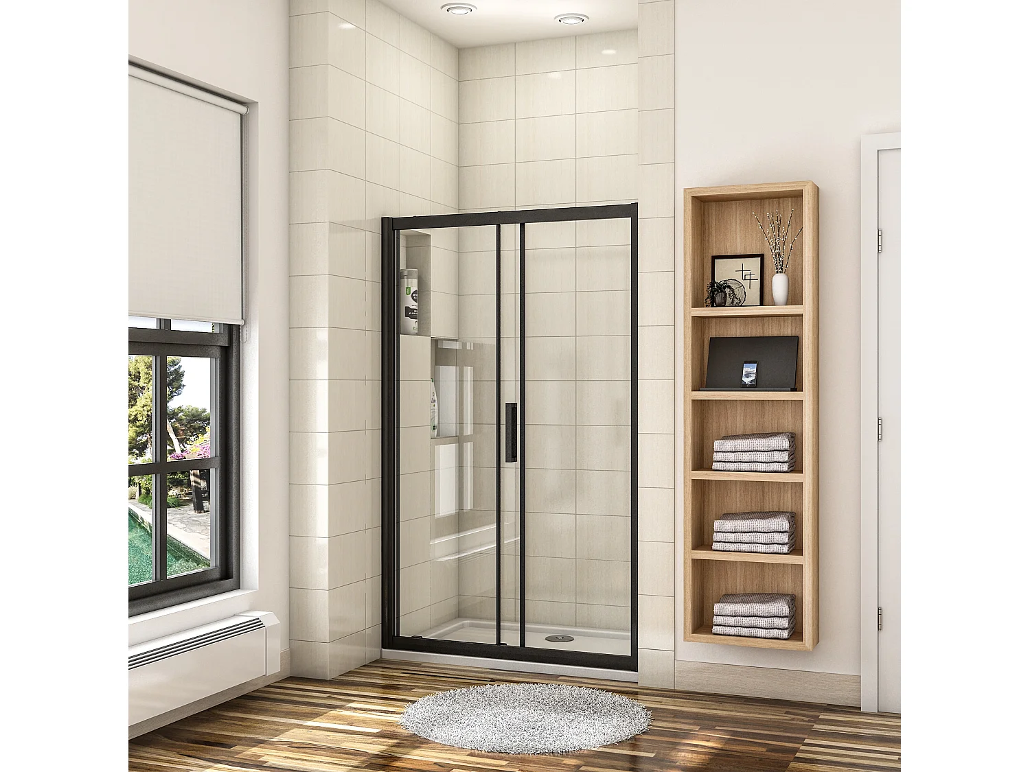 160x195 cm douchescherm,schuifdeur,douchedeur,8 mm NANO GLAS zwart,Met bufferstrook