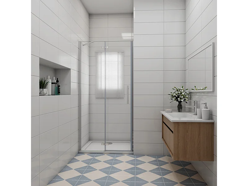 Douchedeur draaideur 90x195 cm,6 mm NANO EasyClean veiligheidsglas, profiel van glanzend chroom,met Stabilisatiestang