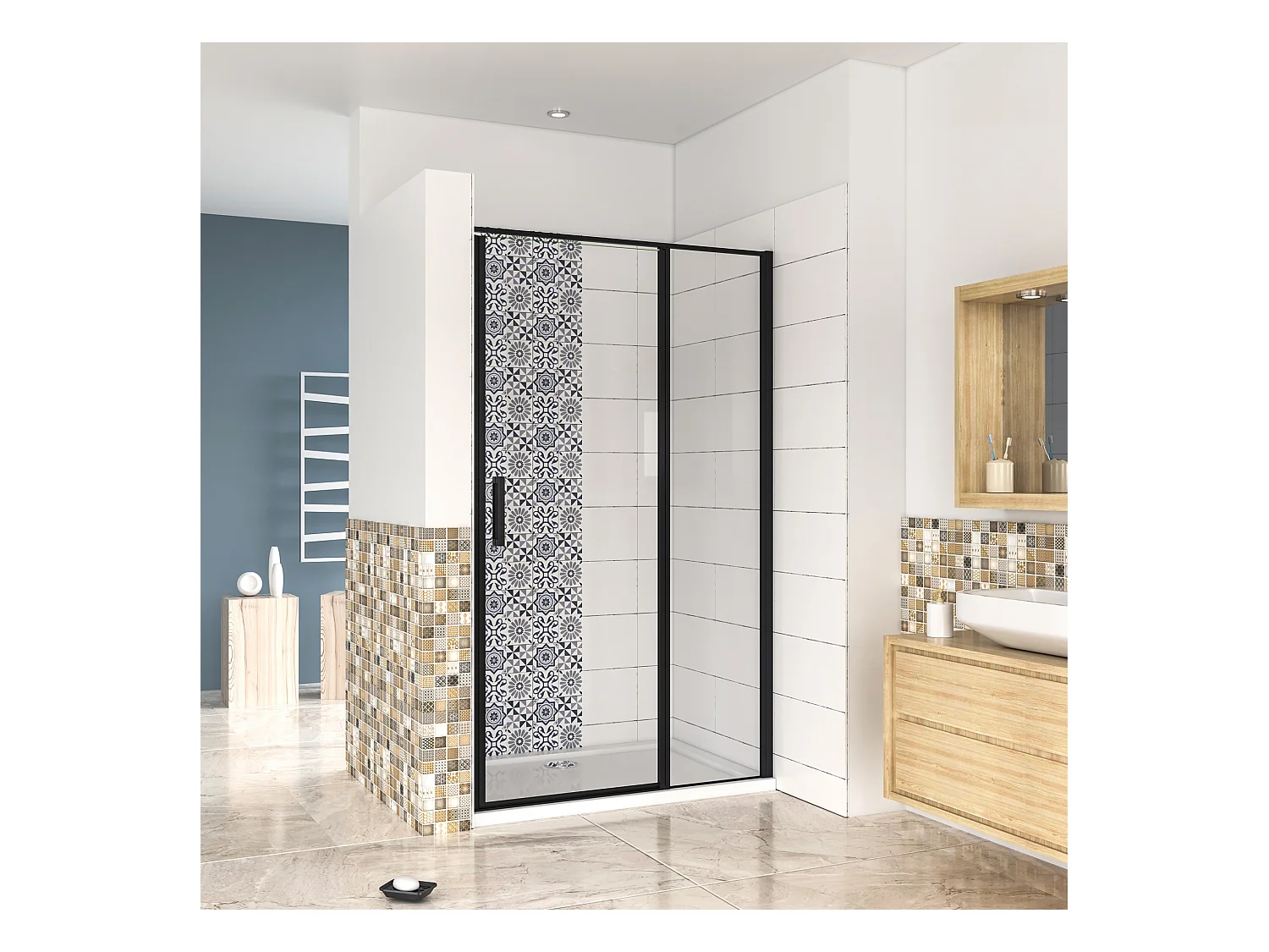 90x200cm Nis Douchecabine-Douchedeur draaideur - 6mm NANO EasyClean veiligheidsglas,profiel van glanzend chroom