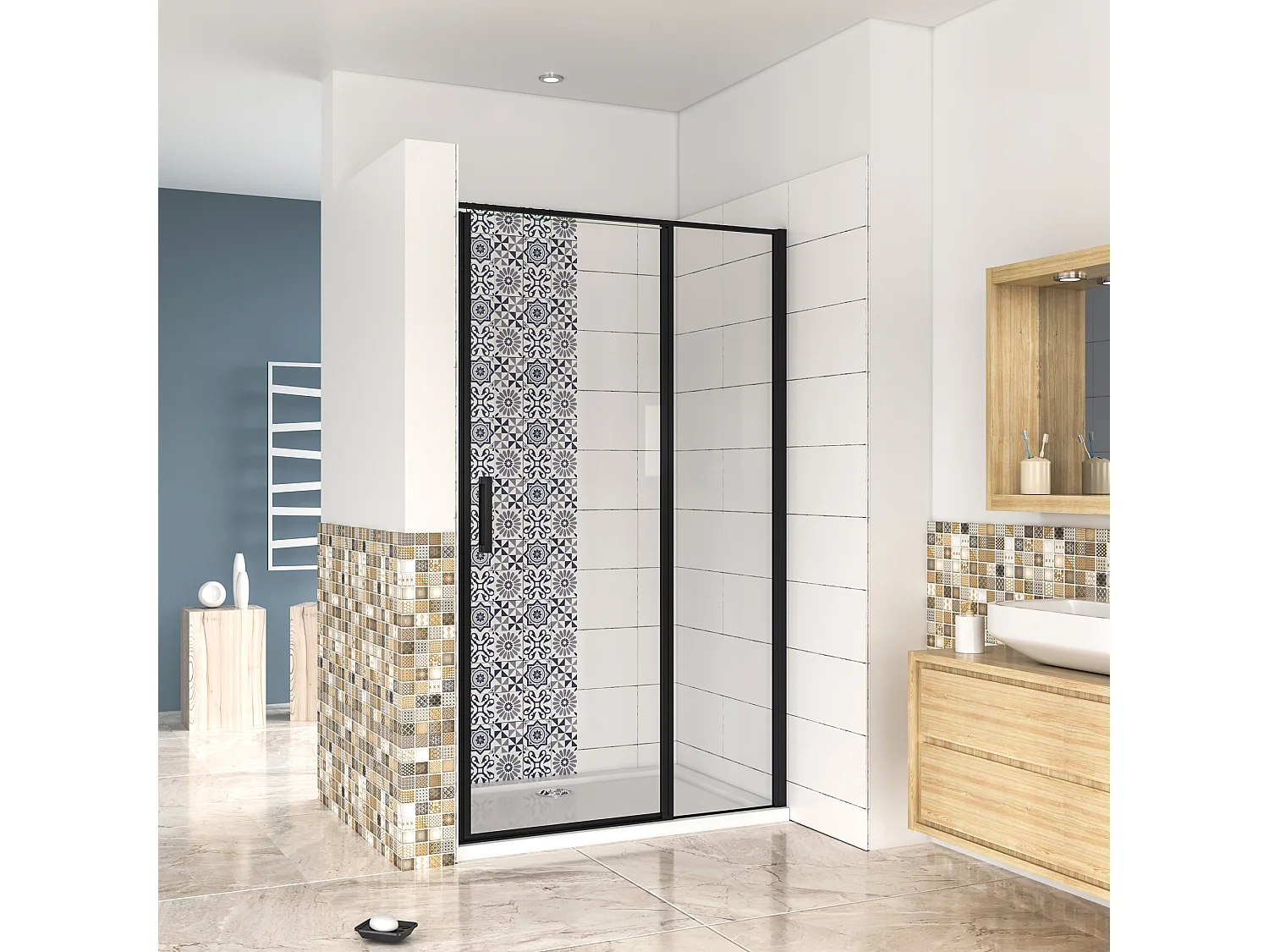 90x200cm Nis Douchecabine-Douchedeur draaideur - 6mm NANO EasyClean veiligheidsglas,profiel van glanzend chroom