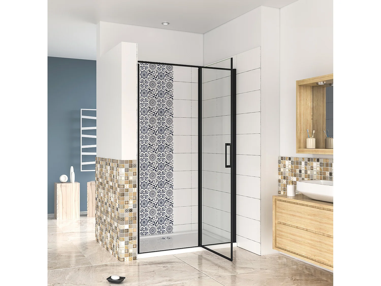 90x200cm Nis Douchecabine-Douchedeur draaideur - 6mm NANO EasyClean veiligheidsglas,profiel van glanzend chroom