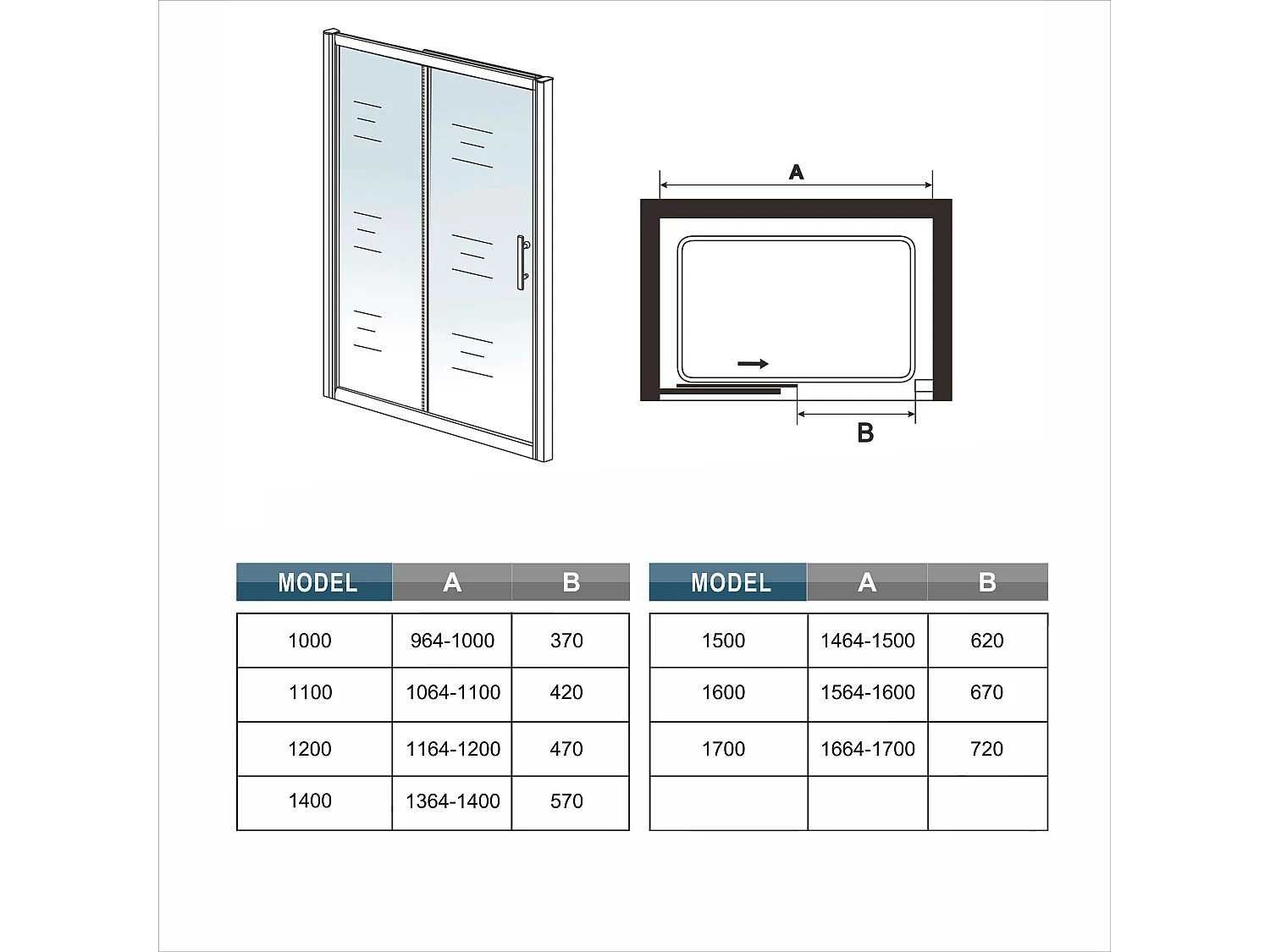 140x195 cm douchescherm,schuifdeur,douchedeur,8 mm NANO GLAS zwart,Met bufferstrook