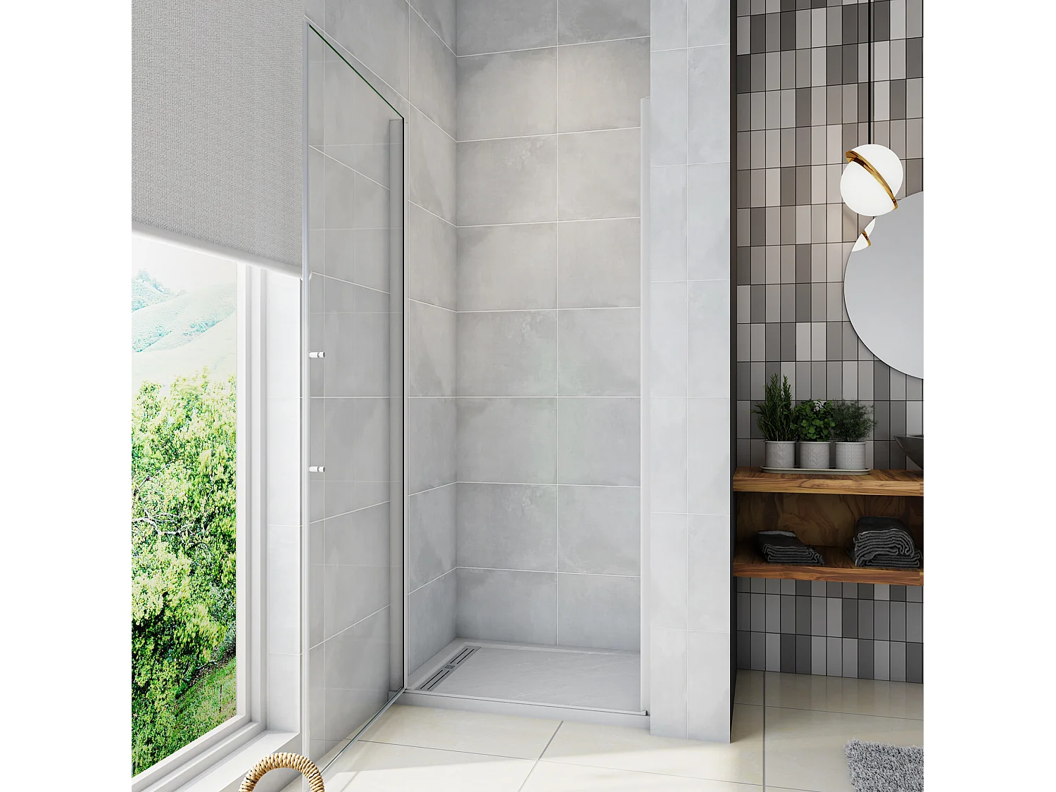 Nis Douchecabine-Douchedeur draaideur - Grijs Montuur - 80 x 185 cm x 5 mm