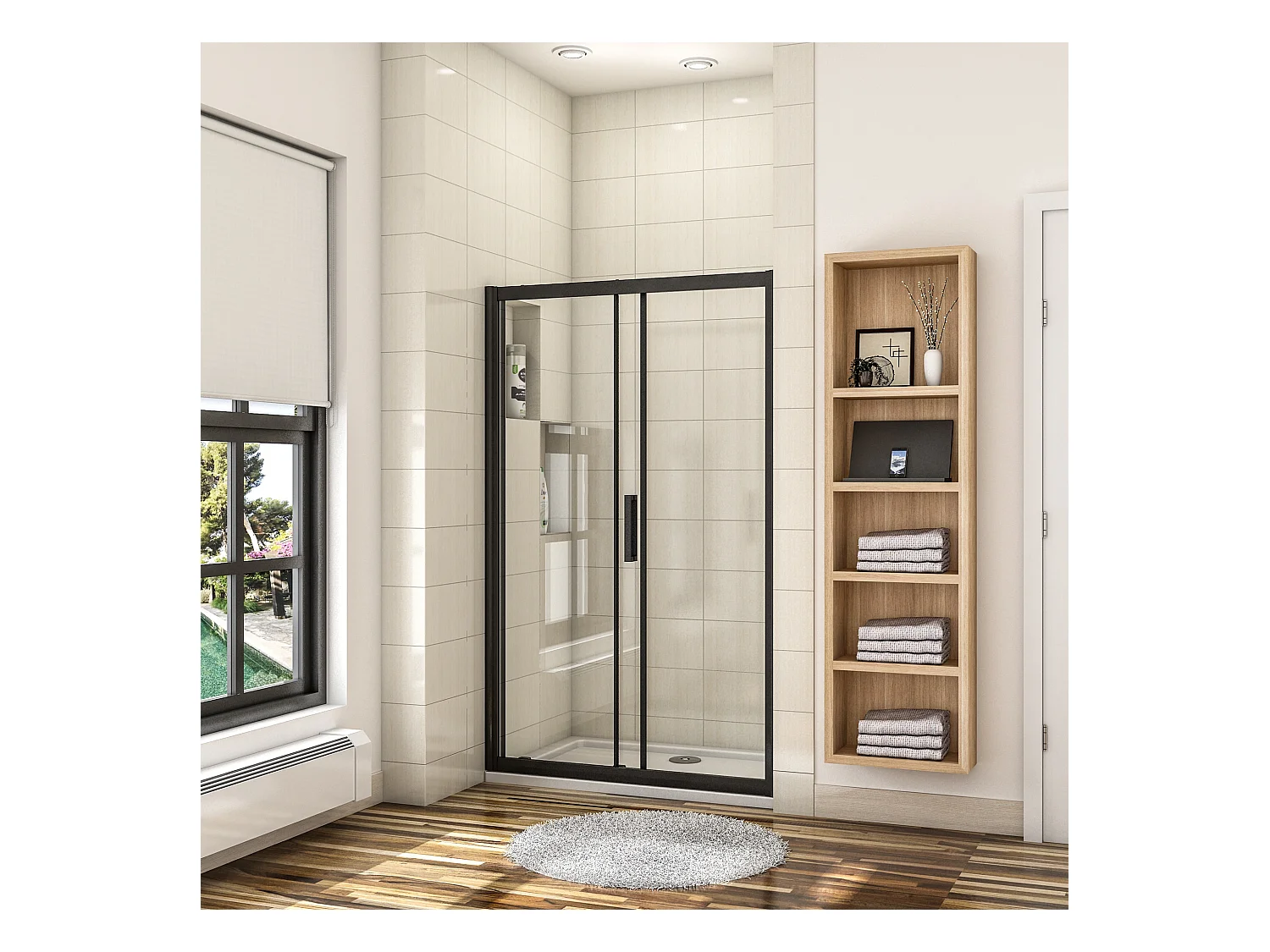 100x195 cm douchescherm,schuifdeur,douchedeur,8 mm NANO GLAS zwart,Met bufferstrook