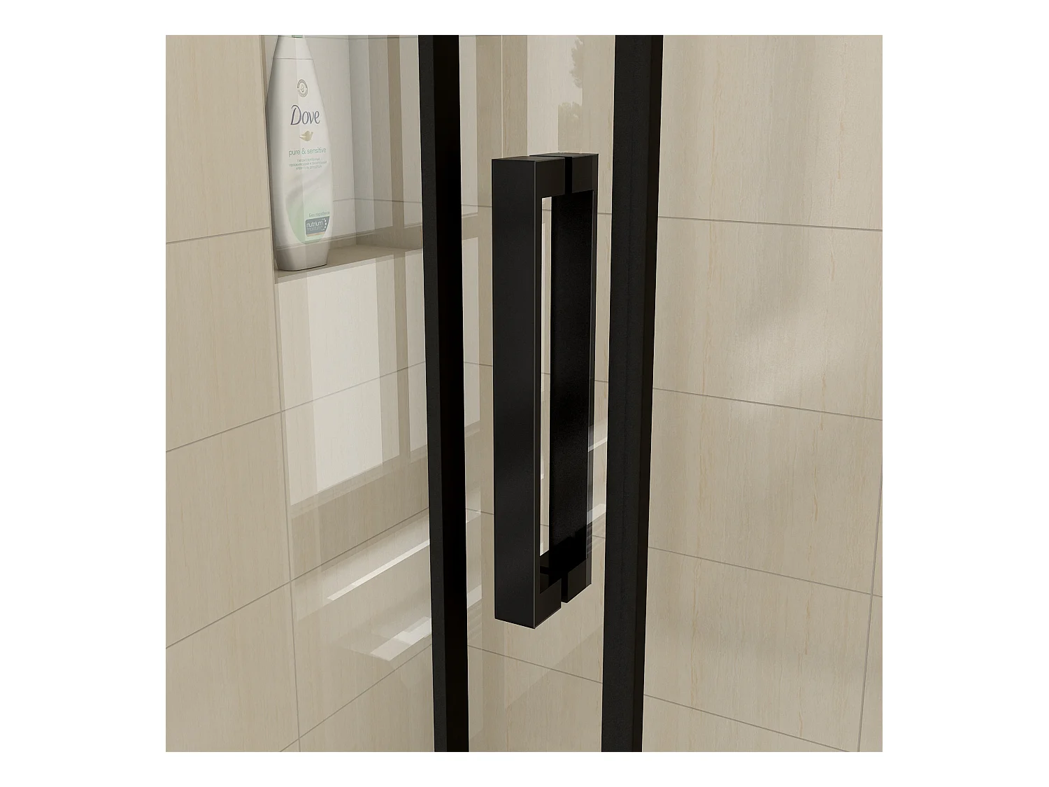 100x195 cm douchescherm,schuifdeur,douchedeur,8 mm NANO GLAS zwart,Met bufferstrook