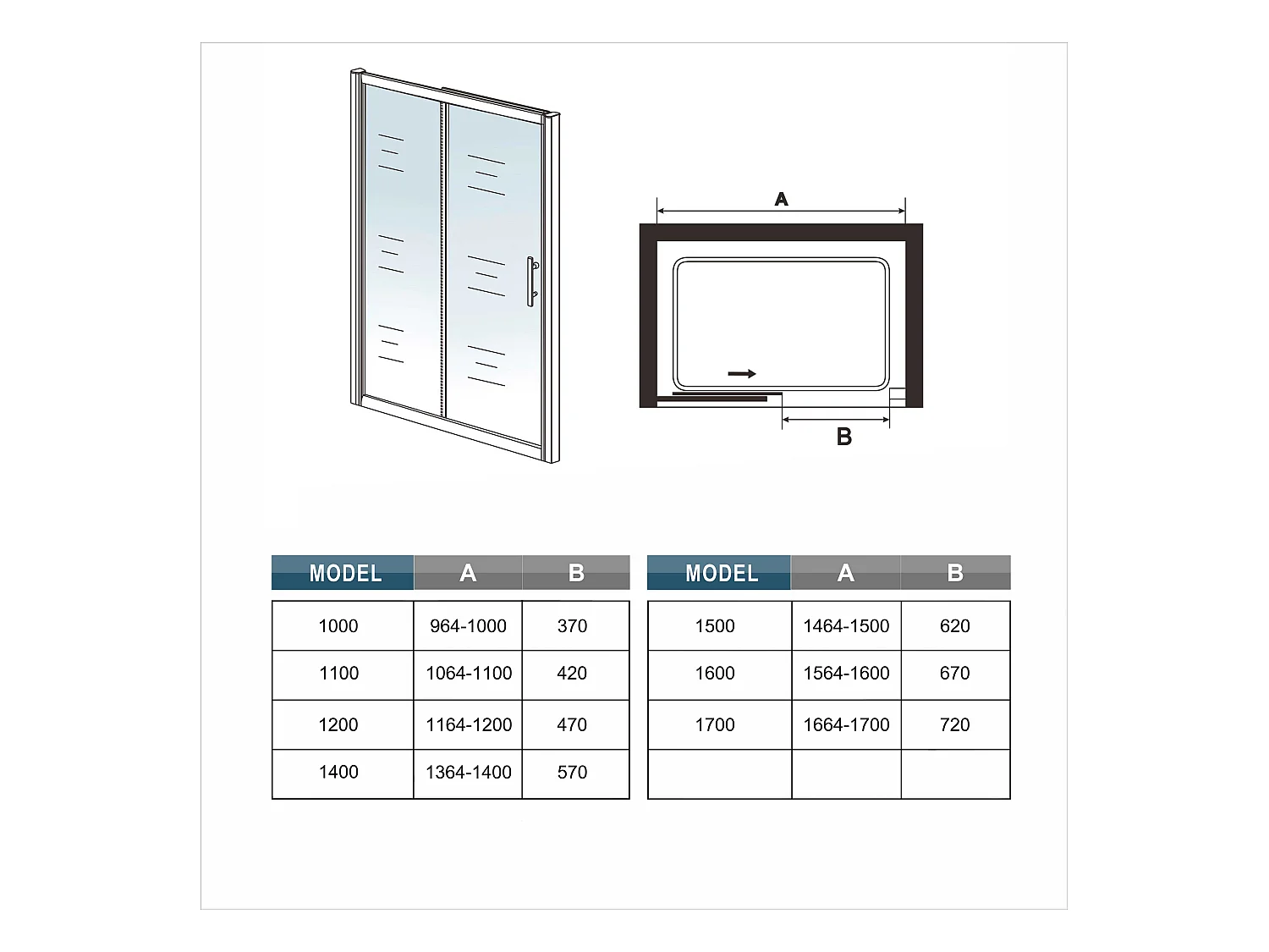 100x195 cm douchescherm,schuifdeur,douchedeur,8 mm NANO GLAS zwart,Met bufferstrook