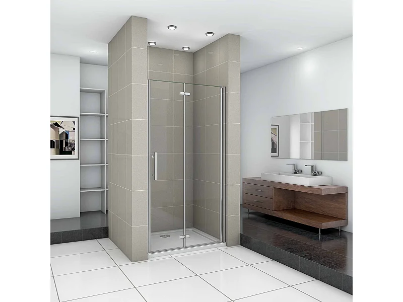 Douchedeur vouwdeur,100x195cm niche douchedeur,6mm Helder Veiligheidsglas Easyclean,profiel van glanzend chroom