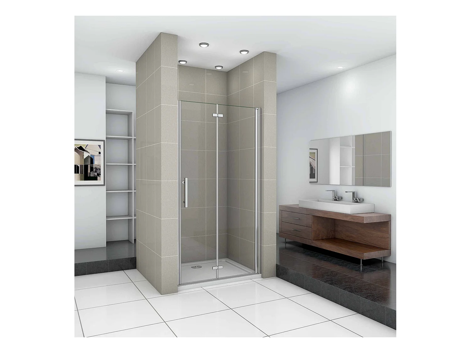 Douchedeur vouwdeur,100x195cm niche douchedeur,6mm Helder Veiligheidsglas Easyclean,profiel van glanzend chroom