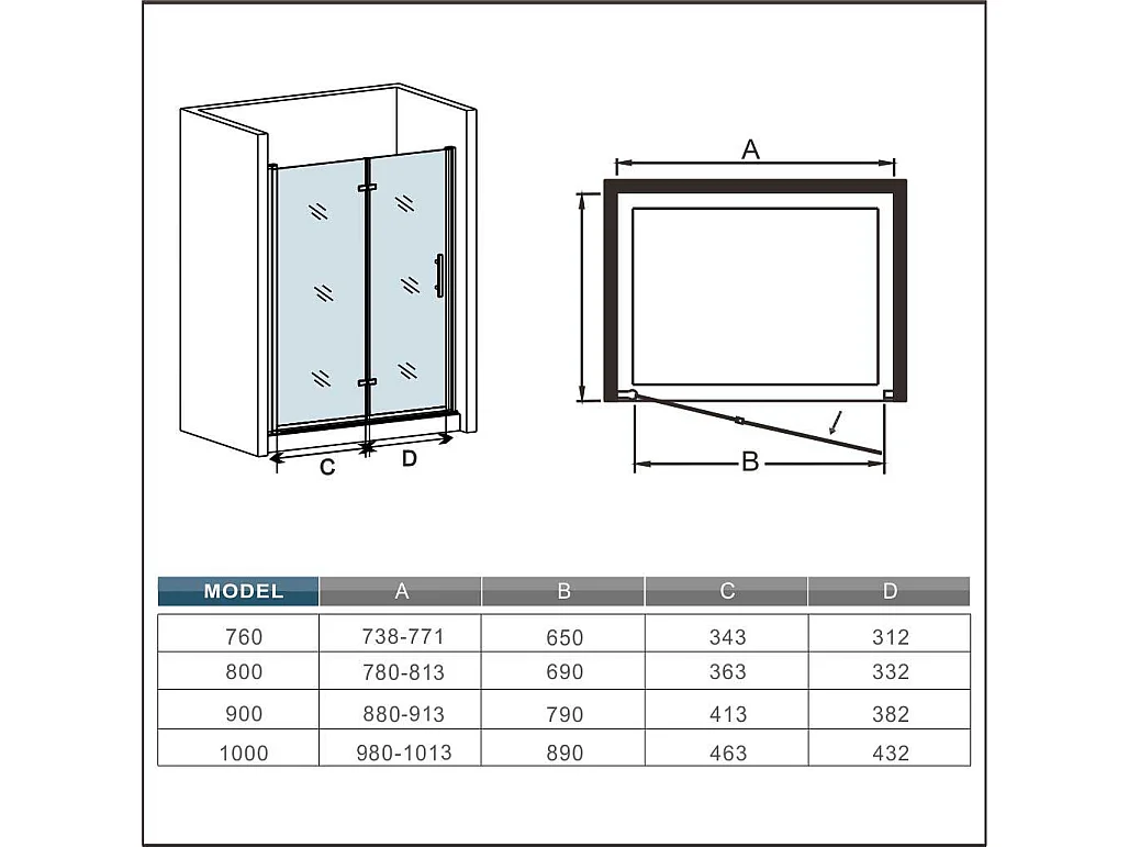 Douchedeur vouwdeur,100x195cm niche douchedeur,6mm Helder Veiligheidsglas Easyclean,profiel van glanzend chroom