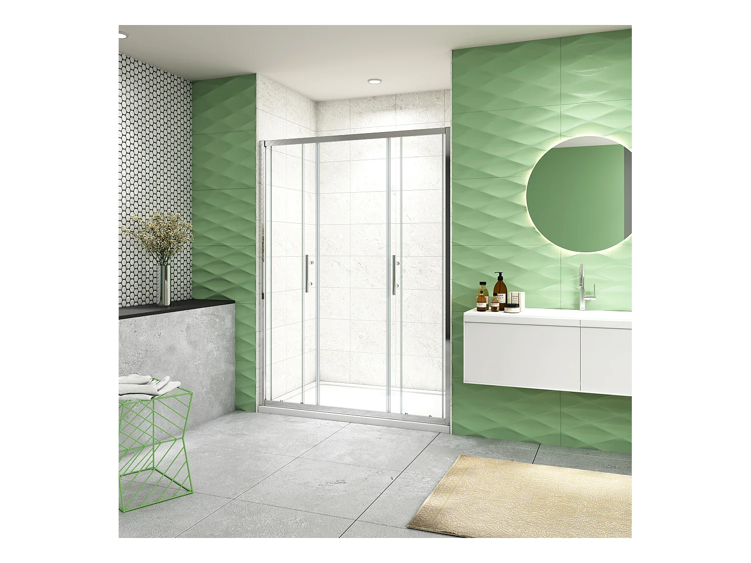 160x190cm Douchedeur Schuifdeur,5mm helder veiligheidsglas, glanzend chroom profiel