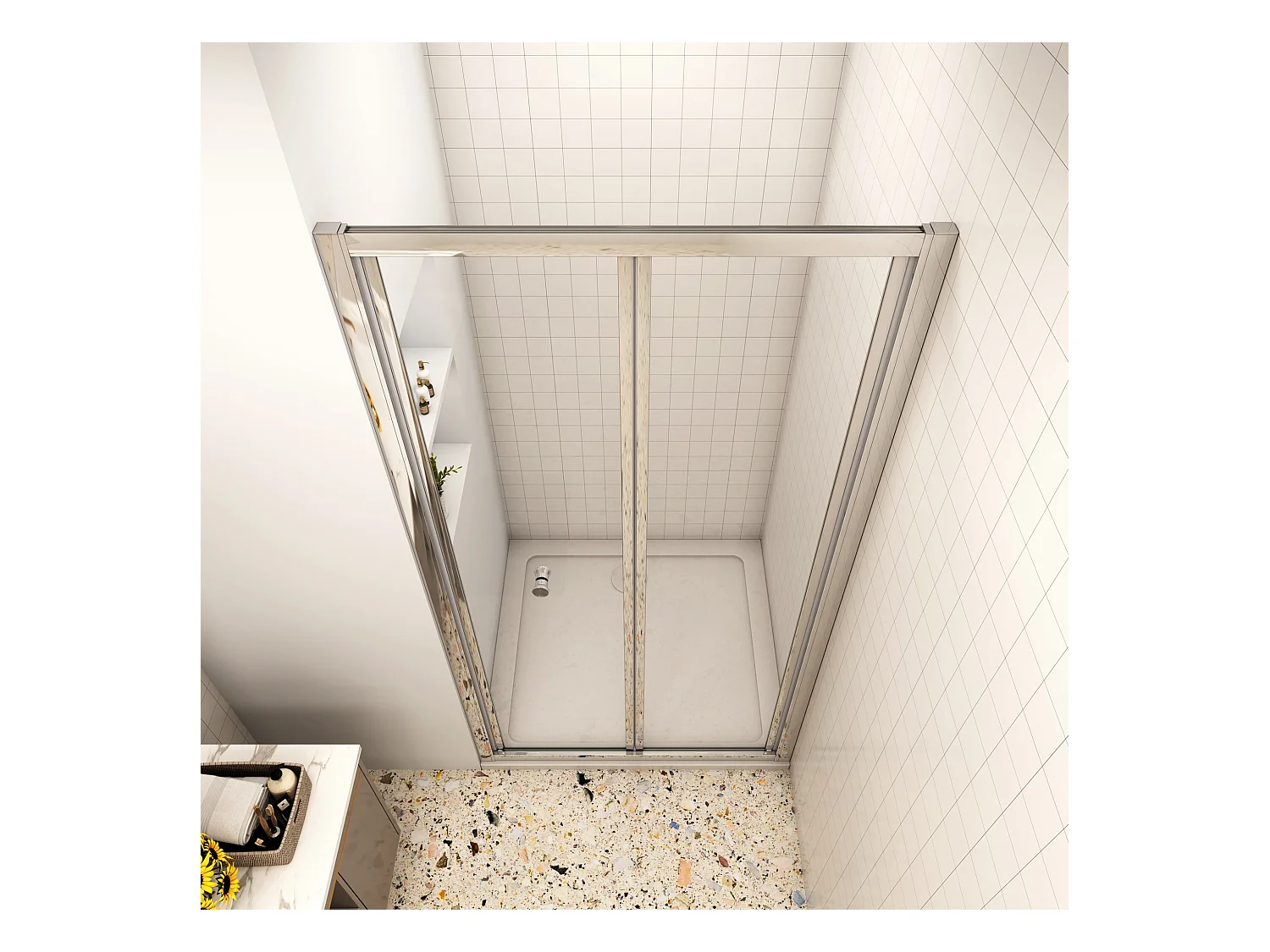 76x185cm douchedeur, 5mm veiligheidsglas,profiel van glanzend chroom.