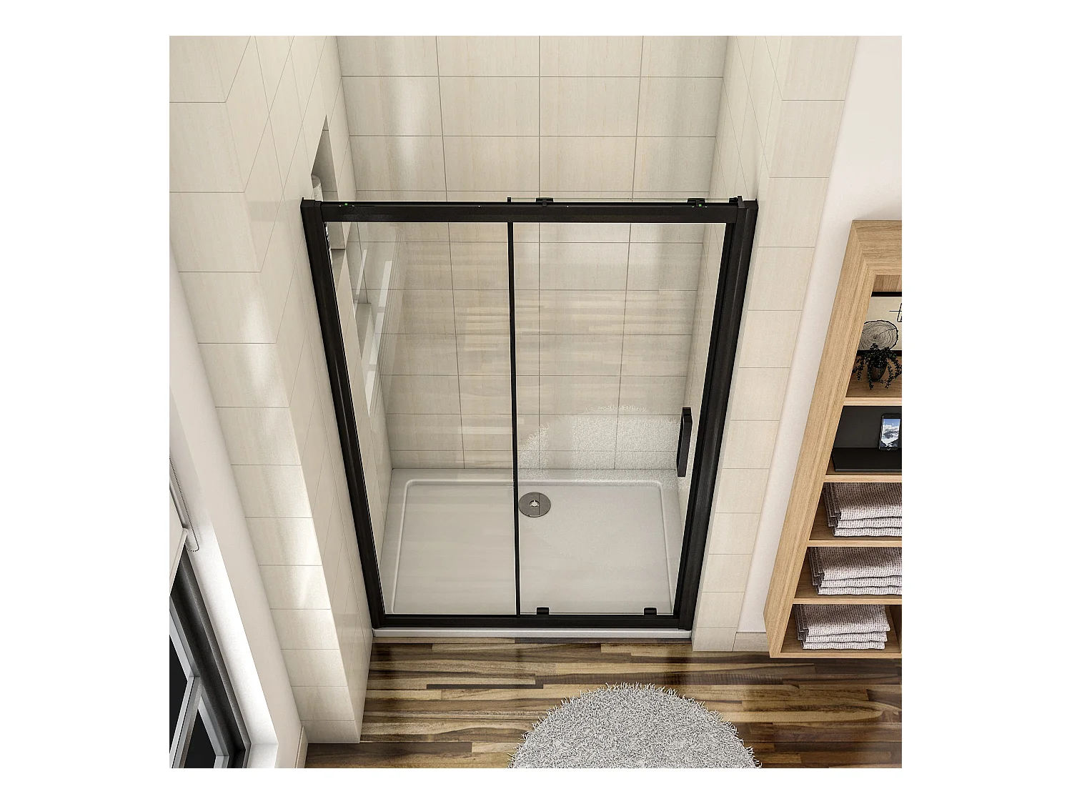 120x195 cm douchescherm,schuifdeur,douchedeur,8 mm NANO GLAS zwart,Met bufferstrook