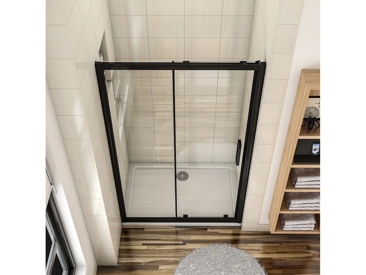 120x195 cm douchescherm,schuifdeur,douchedeur,8 mm NANO GLAS zwart,Met bufferstrook