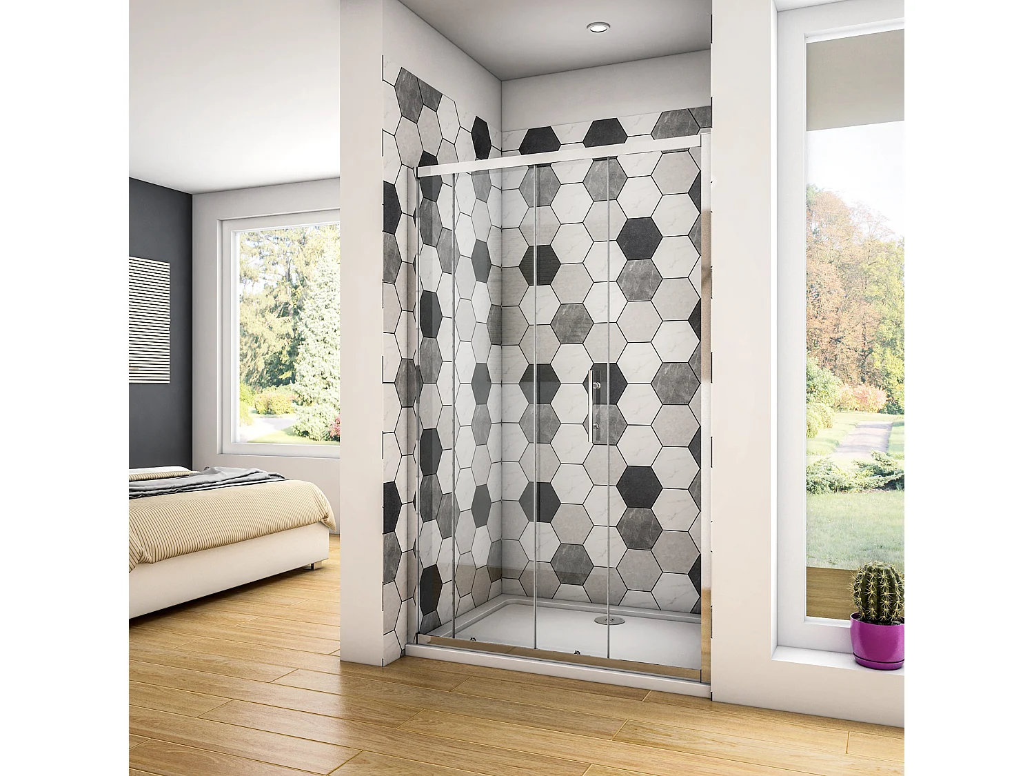 Douchedeur Schuifdeur 100x190cm, 5mm helder veiligheidsglas, glanzend chroom profiel