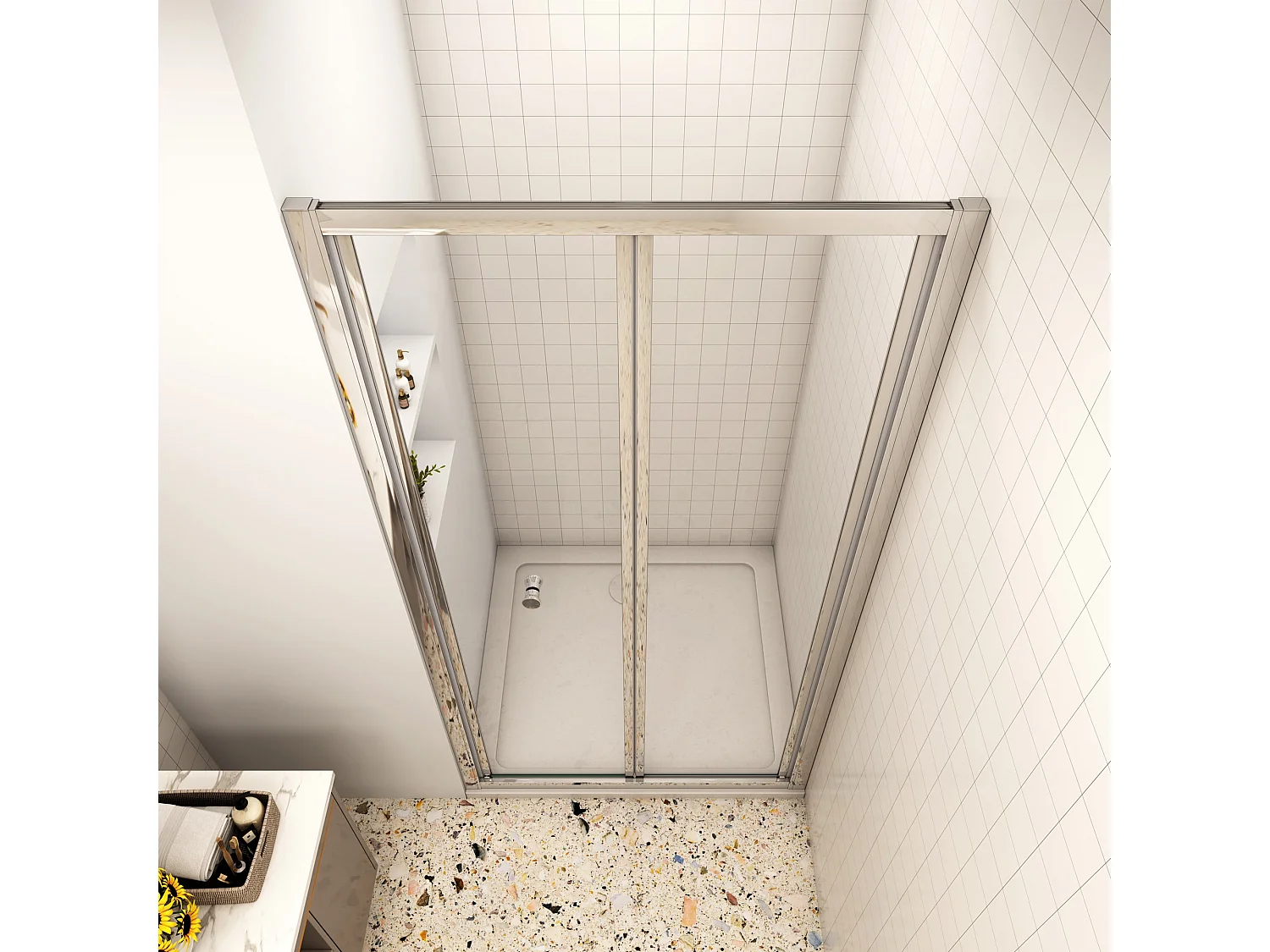 70x185cm douchedeur, 5mm veiligheidsglas,profiel van glanzend chroom.