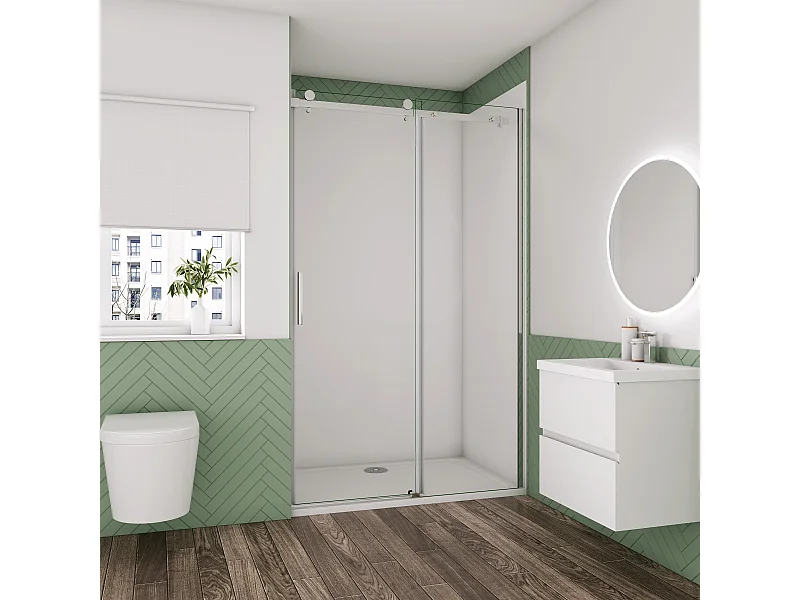 145x195cm Schuifbare douchedeur,6mm helder glas,hoogwaardige aluminium profielen,Chroom