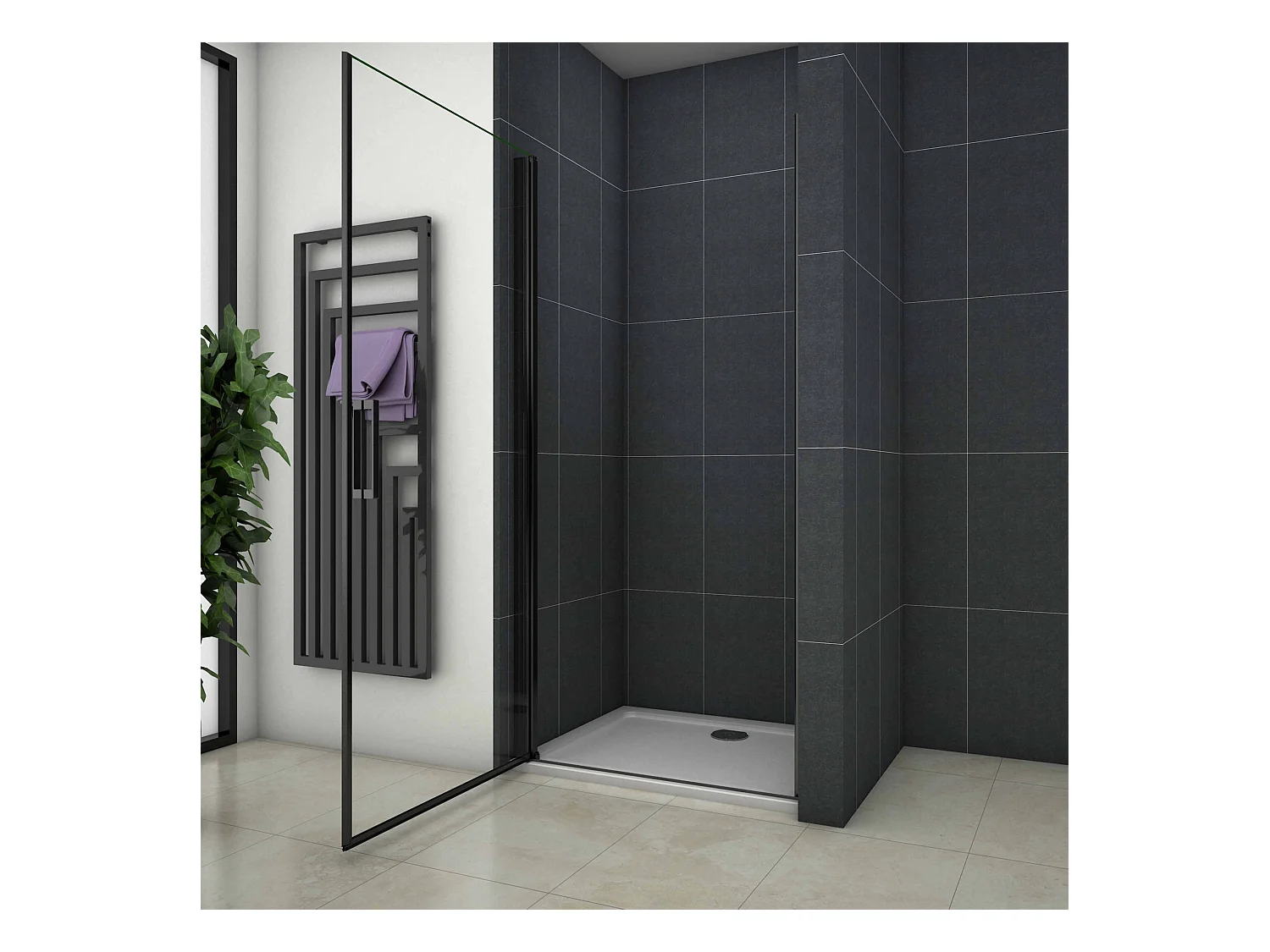 80x200cm Douche Draaideur,8mm NANO Coating Helder Veiligheidsglas,Mat Zwart Profiel