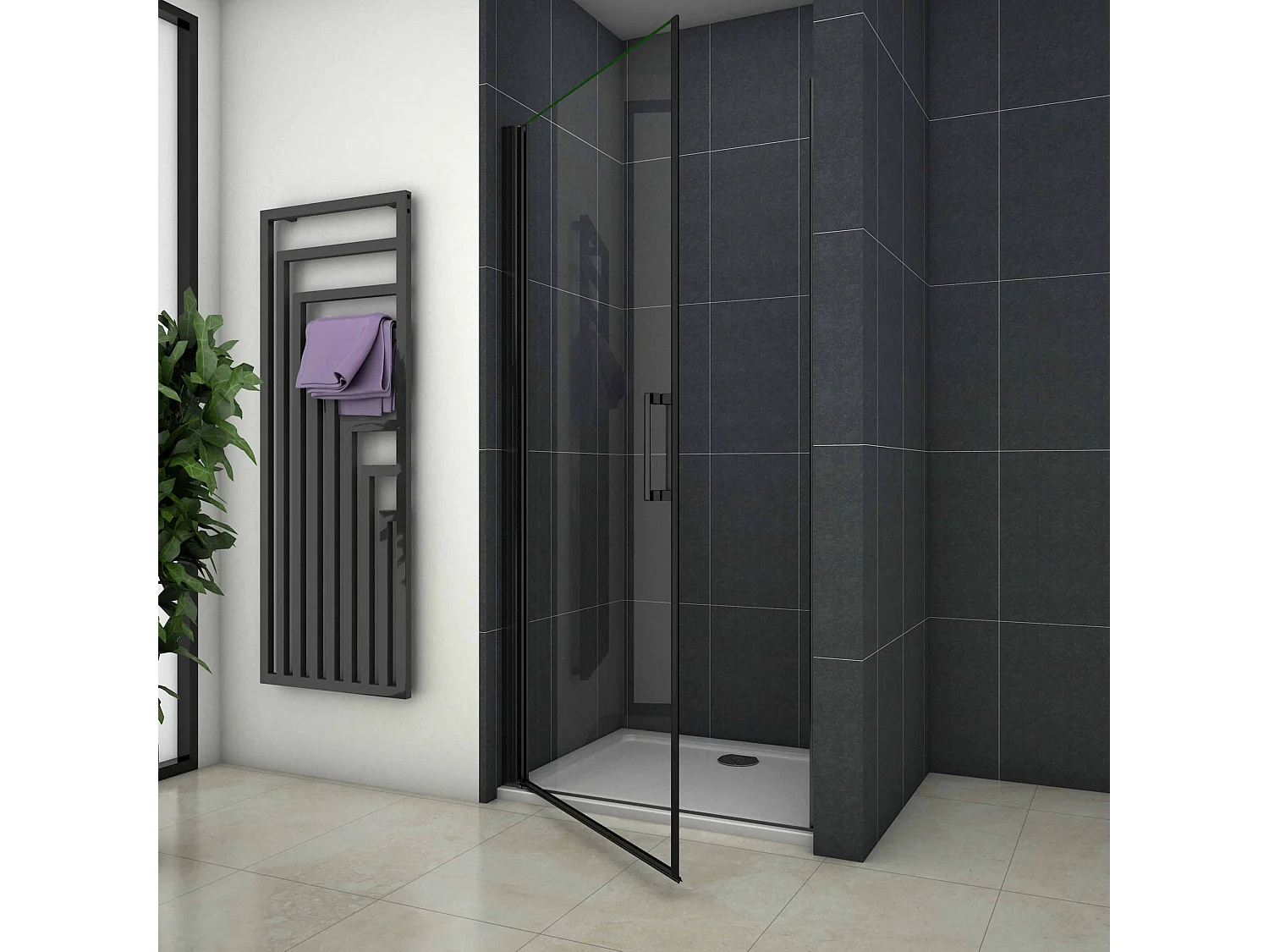 80x200cm Douche Draaideur,8mm NANO Coating Helder Veiligheidsglas,Mat Zwart Profiel