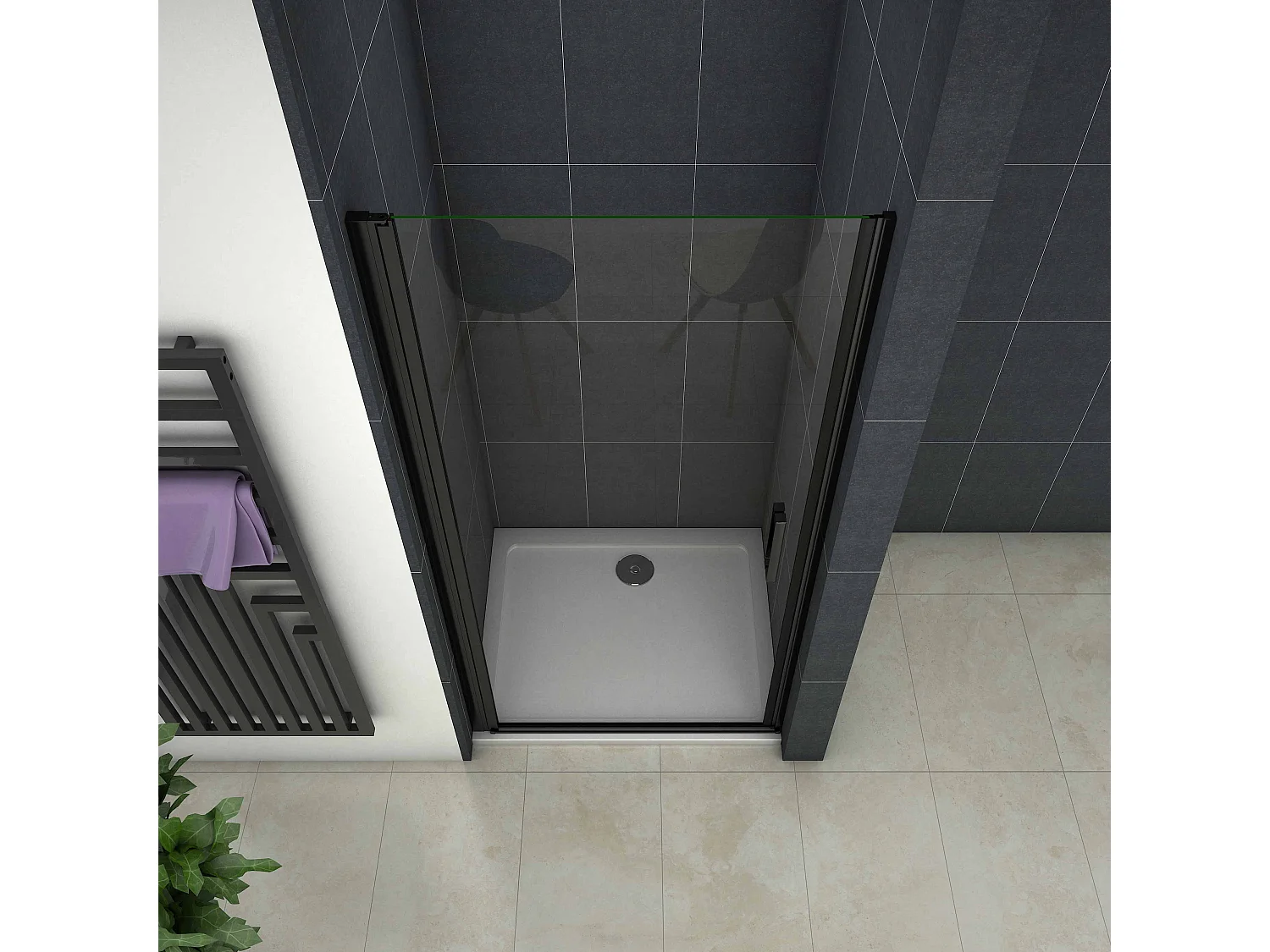 80x200cm Douche Draaideur,8mm NANO Coating Helder Veiligheidsglas,Mat Zwart Profiel