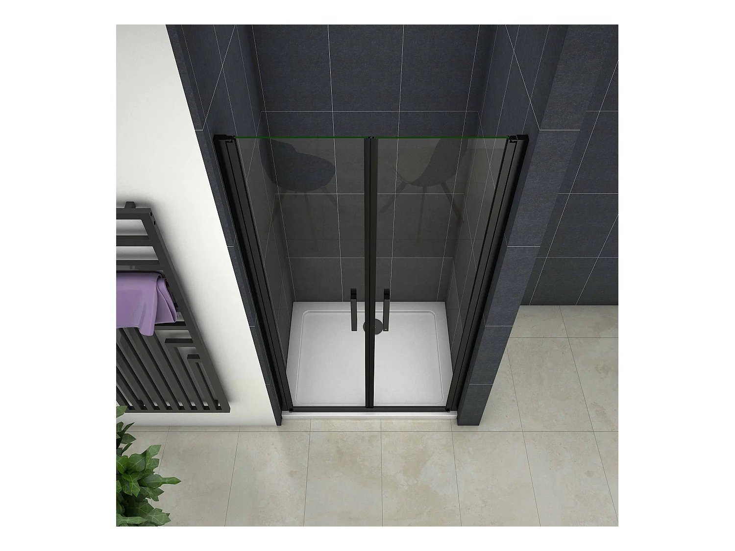 100x200cm Nis Douchecabine-Douchedeur draaideur - 8mm NANO EasyClean veiligheidsglas,Matzwarte Profielen